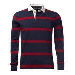 Pure cotton long sleeves black rugby shirt with red stripes