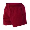 Red elastic closure men rugby shorts with hemmed bottom
