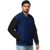 Wool varsity jacket men with royal blue body and black leather sleeves
