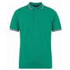 Plain cotton green polo shirt with striped knitted collar and armbands