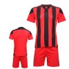 Red striped soccer kit with hemmed short sleeves & bottom