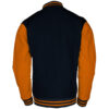 Black wool body and old gold leather sleeves plain varsity jacket back