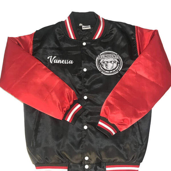 black body and red sleeves satin jacket