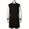 Black wool body and white wool sleeves long varsity coat front