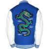 Dragon embroidered newark blue wool body and white leather sleeves letterman jacket back