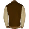 light brown wool body and cream leather sleeves letterman jacket back