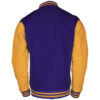 purple wool body and bright gold leather sleeves letterman jacket back