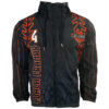 Polyester sublimated hooded black windbreaker jacket front
