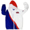 red, blue, white sublimated hooded custom windbreaker jacket