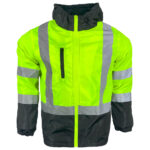 Hooded high visibility rain jacket front