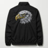 Black embroidered windbreaker jacket back with eagle's face