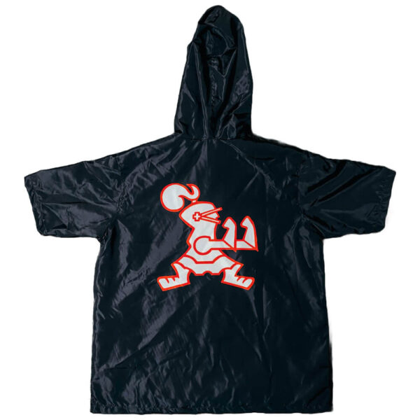 Sublimated hooded quarter zip windbreaker with big sublimated logo on back