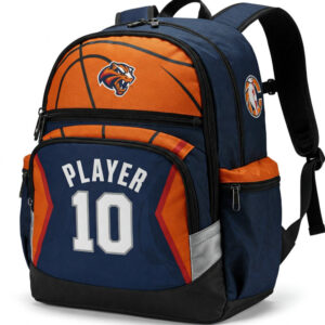 personalized basketball bag featuring sublimated pattern, custom name, logo, and number