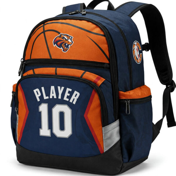 personalized basketball bag featuring sublimated pattern, custom name, logo, and number