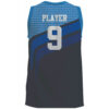 black and blue basketball jersey back with custom player name and number