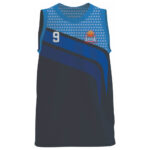 black and blue basketball jersey front with custom team logo