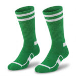 knitted green basketball socks with white stripes