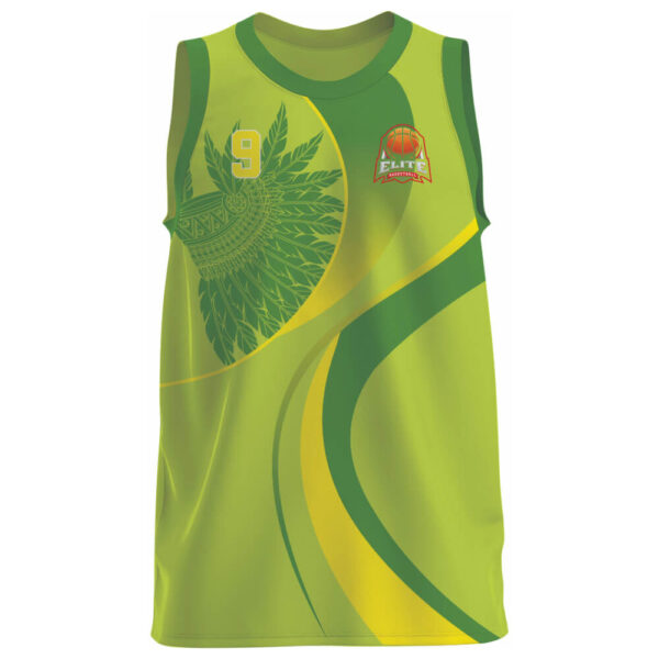 sublimated green basketball jersey front with custom logo