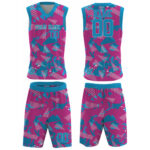 pink and blue basketball uniform