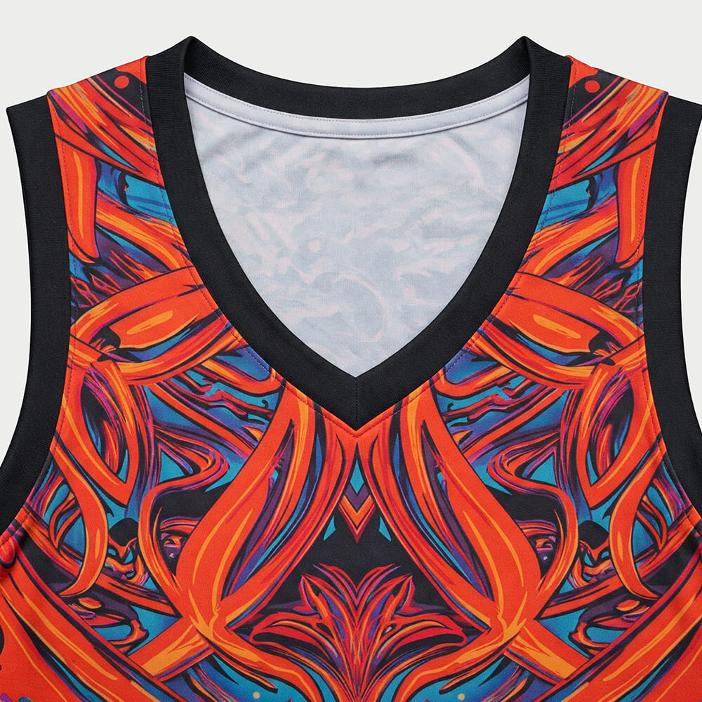 v neck collar basketball jersey closeup
