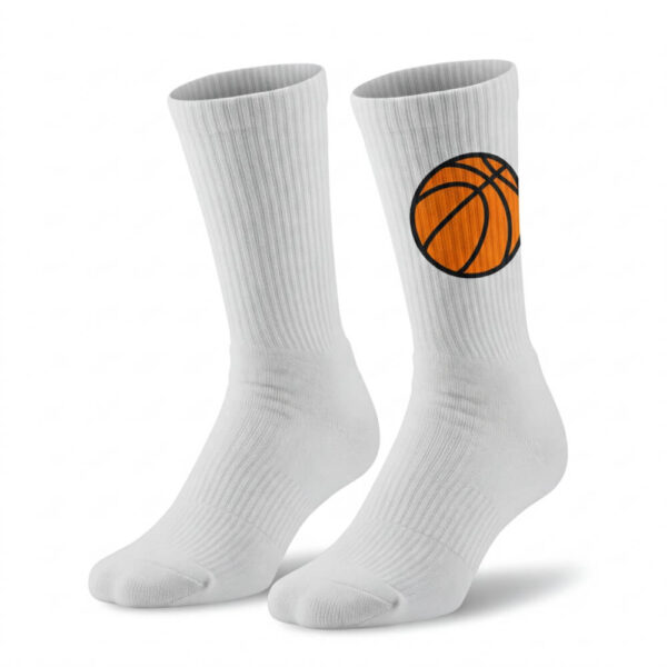 white basketball socks with basketball printed