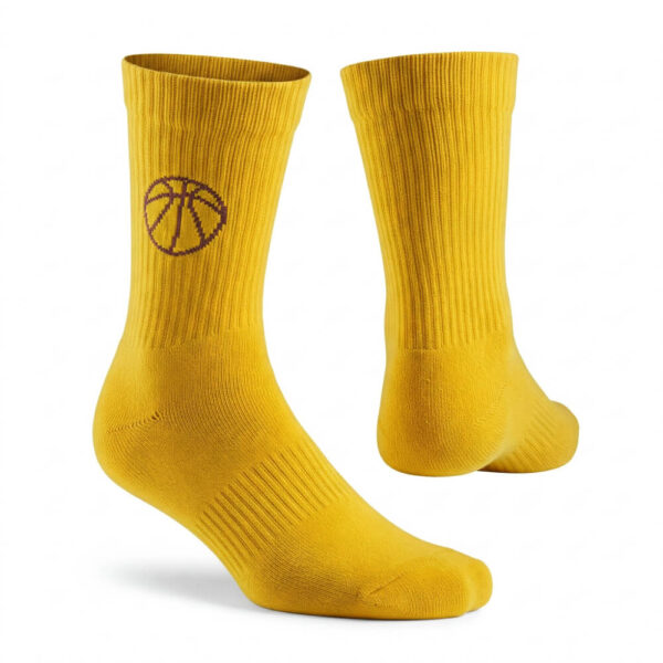 Yellow basketball socks with darker basketball graphic
