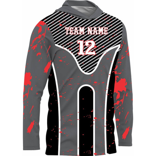 black and grey flag football hooded jacket