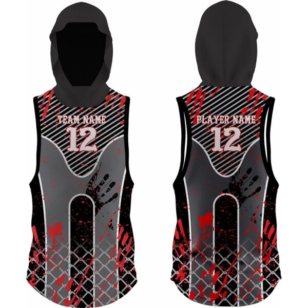 black and grey flag football hooded jersey front back