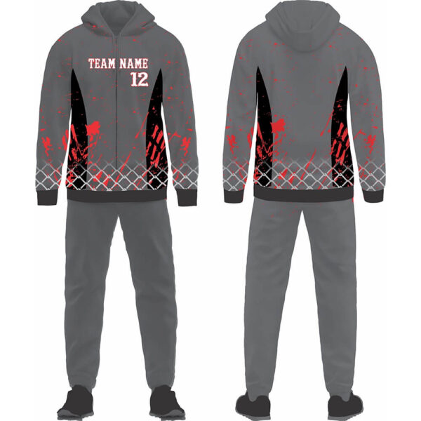 black and grey flag football tracksuit front and back