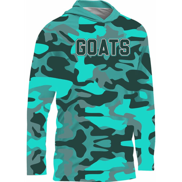 cyan camo printed flag football hooded jacket