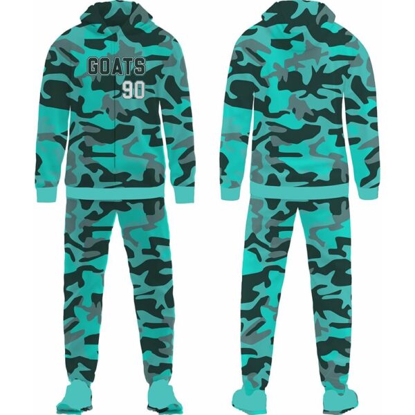 sublimated camo flag football tracksuit front and back