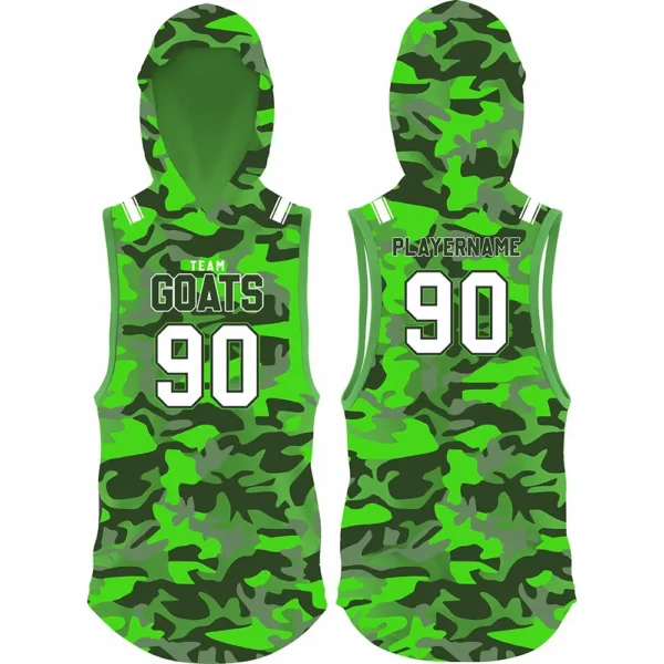 green camo hooded flag football jersey front and back