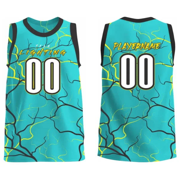 sleeveless lighting flag football teal jersey front and back