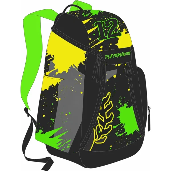 sublimated paint splatter flag football backpack sideview