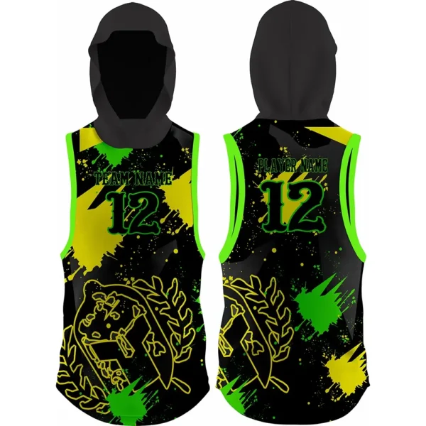Sublimated paint splatter flag football hooded jersey
