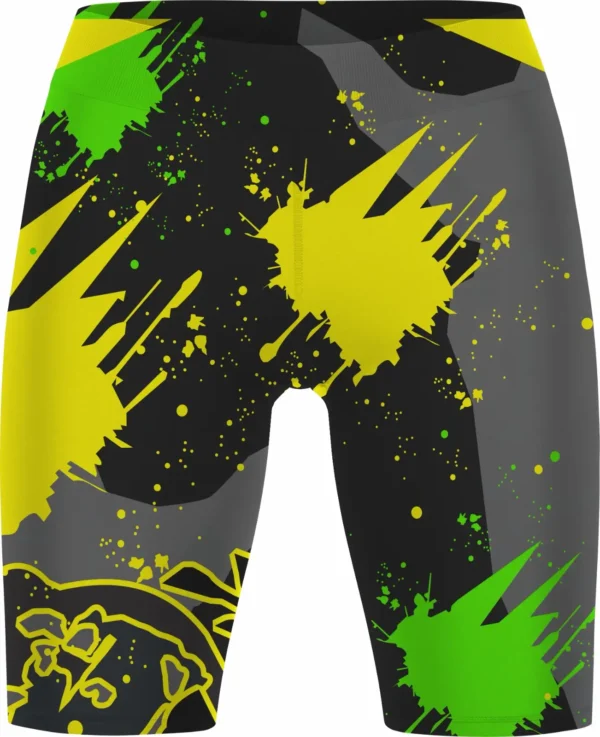 Sublimated paint splatter flag football shorts