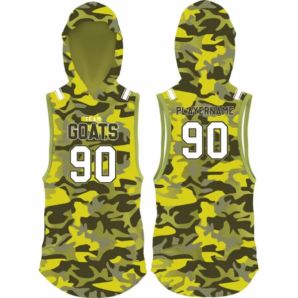 yellow camo hooded flag football jersey front and back