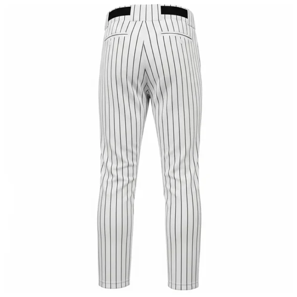 white baseball pants back with black stripes and black belt