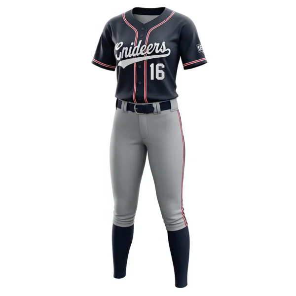 navy blue and grey softball uniform front