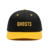 black and yellow baseball hat with yellow embroidered text