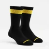 black baseball socks with yellow horizontal stripes