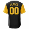 black baseball jersey back with yellow short sleeves and custom player name and number