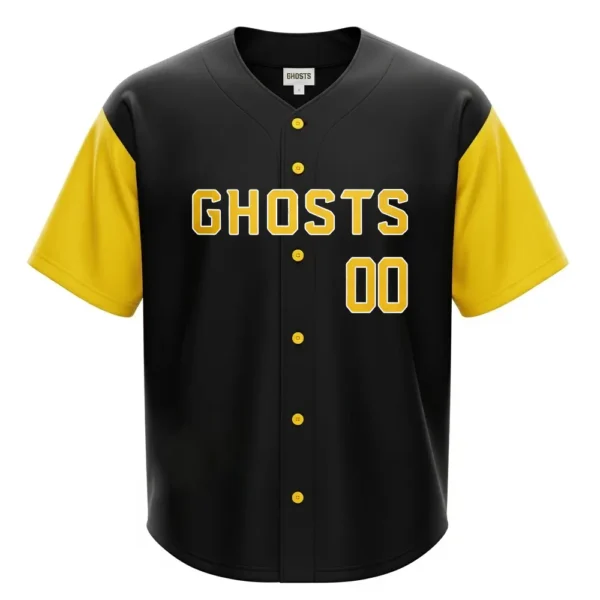 black and yellow full button baseball jersey