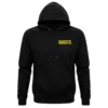 black baseball hoodie front with ghosts printed on it in yellow