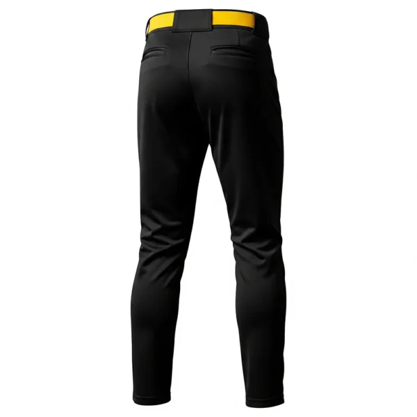 black baseball pants back with yellow belt
