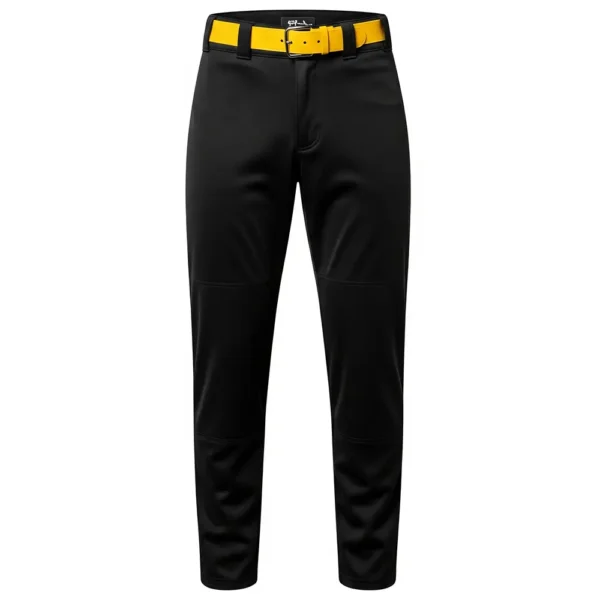 black baseball pants front with yellow belt