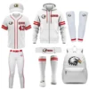 Redwood softball uniform package with visor, jersey, pants, hoodie, belt, socks, sleeves, and backpack