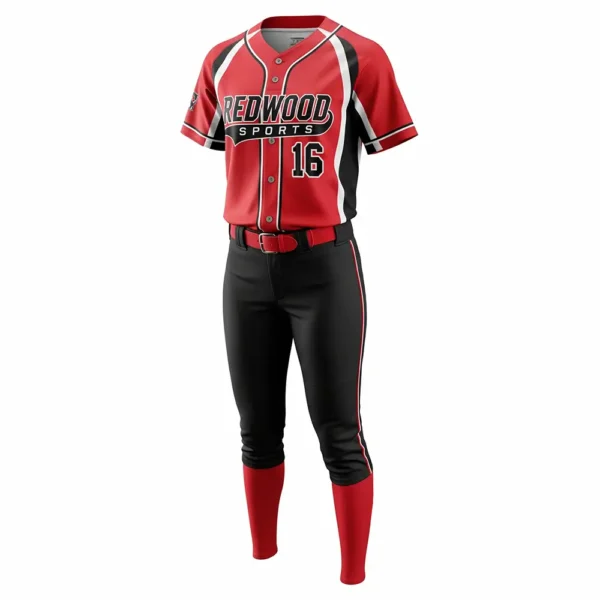 red and black softball uniform front