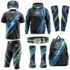 softball force sublimated softball uniform package with visor, jersey, pants, hoodie, belt, socks, sleeves, and backpack
