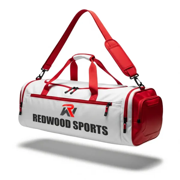 white and red soccer duffle bag